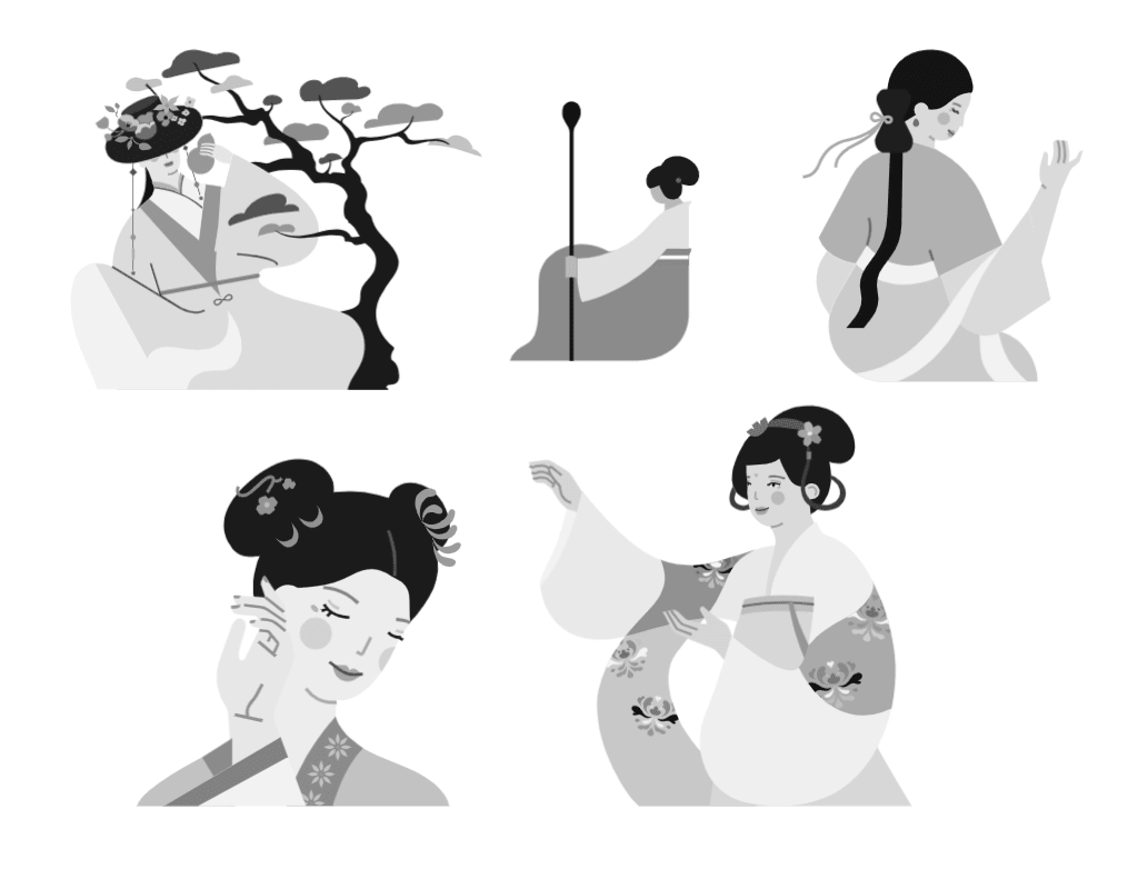 小园素纯手绘扁平风古风插画作品「任天真｜唐诗系列①」，SVG 矢量元素展示，可编辑可商用